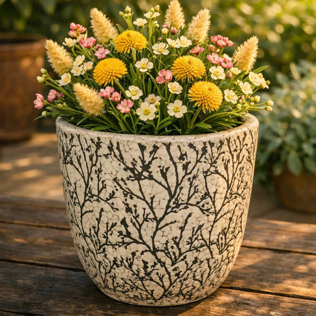 "Forest" Black and White Tall Planters