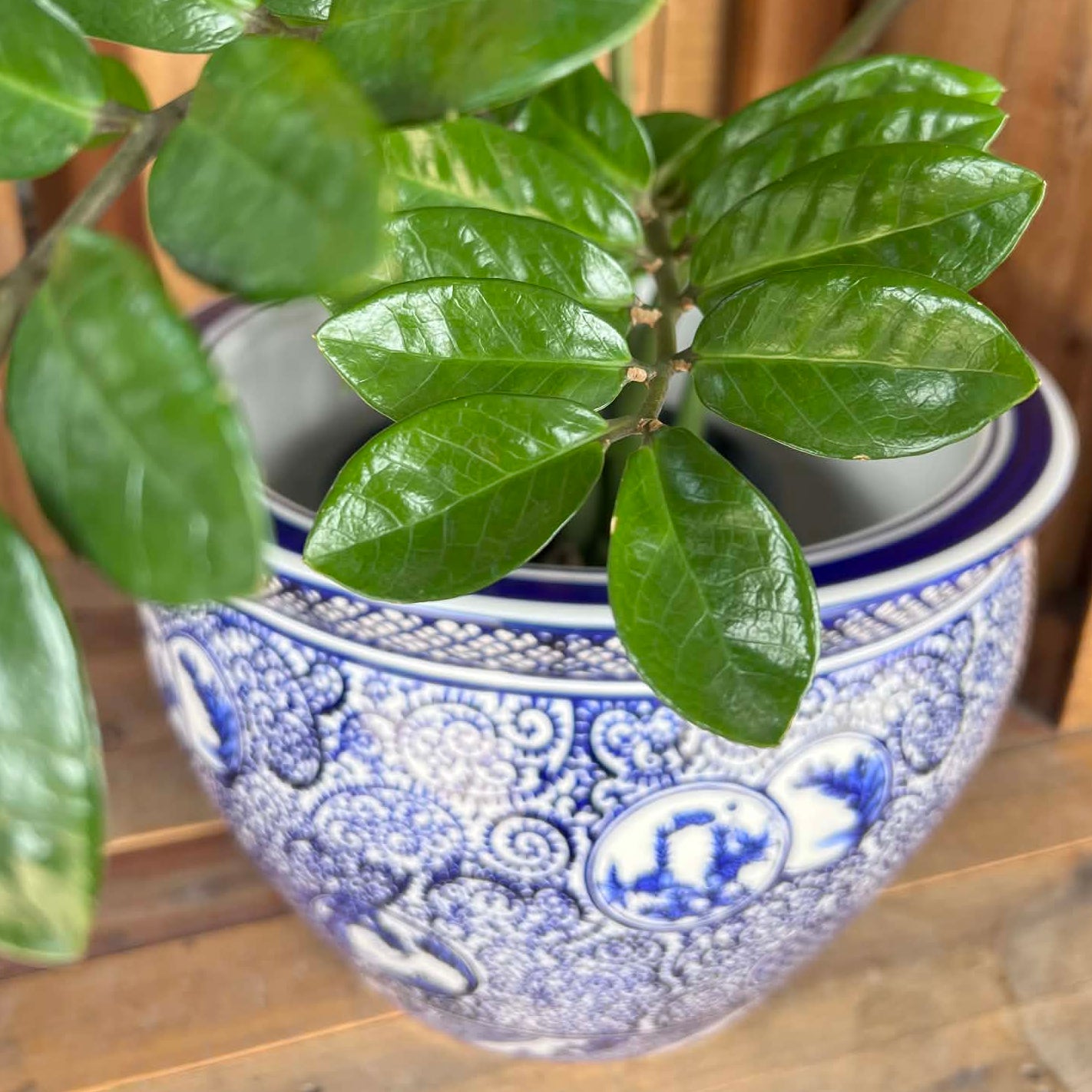 Hamptons Dark Blue and White Planter