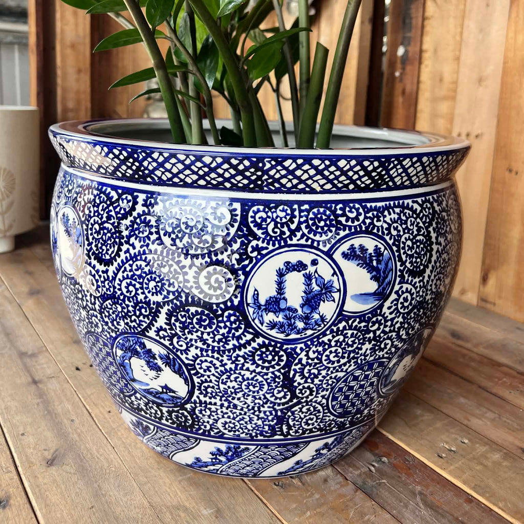 Hamptons Dark Blue and White Planter