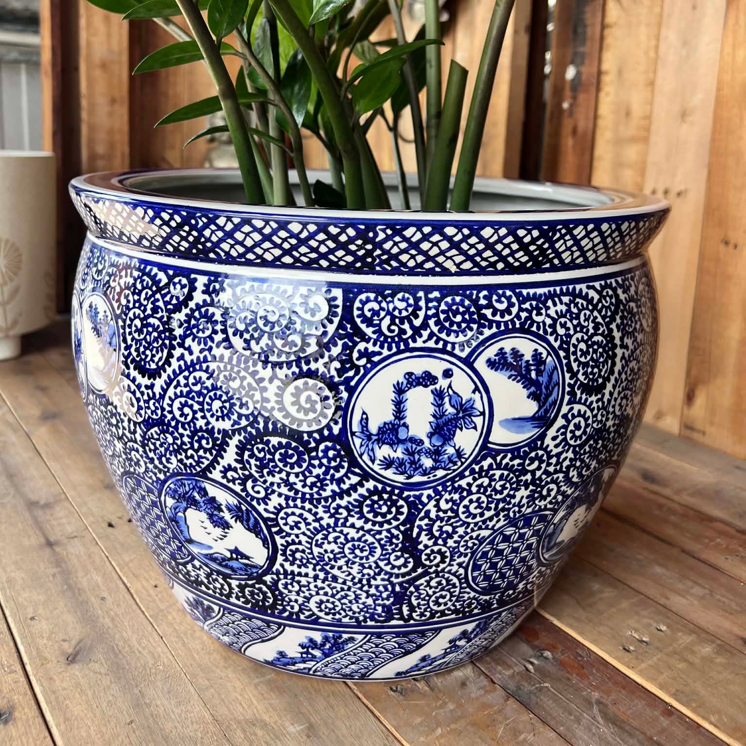 Hamptons Dark Blue and White Planter