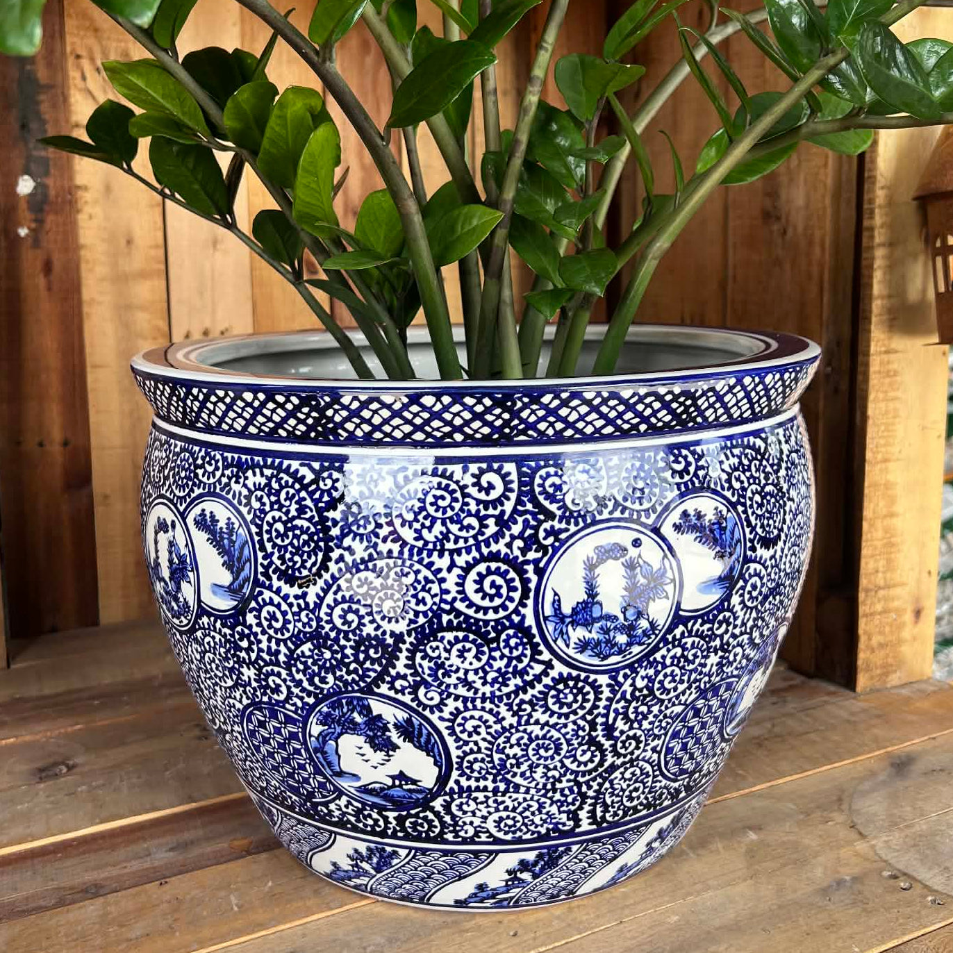 Hamptons Dark Blue and White Planter