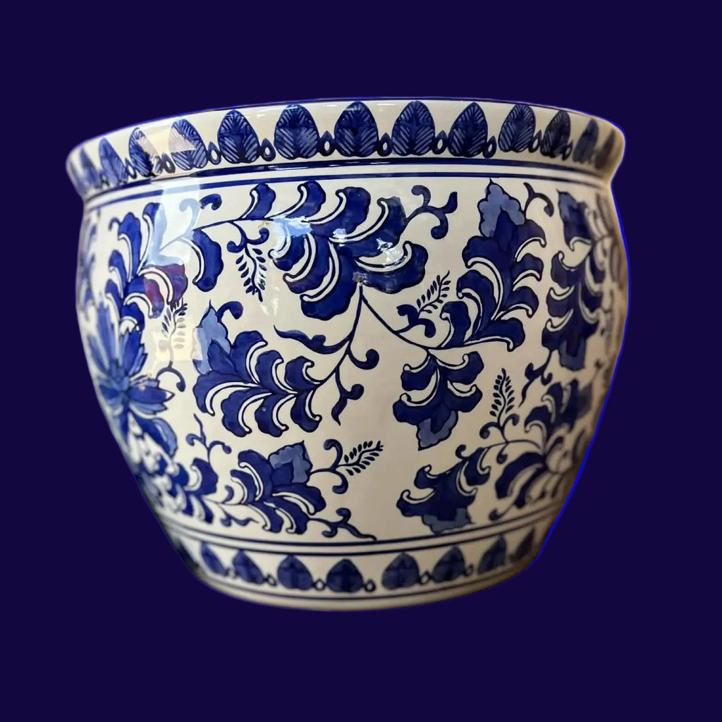 Blue & White Hamptons Floral Planter