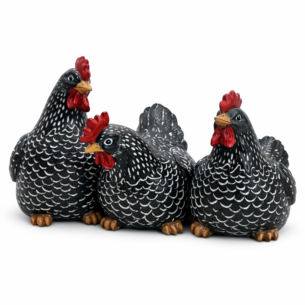 Trio of Black and White Hens