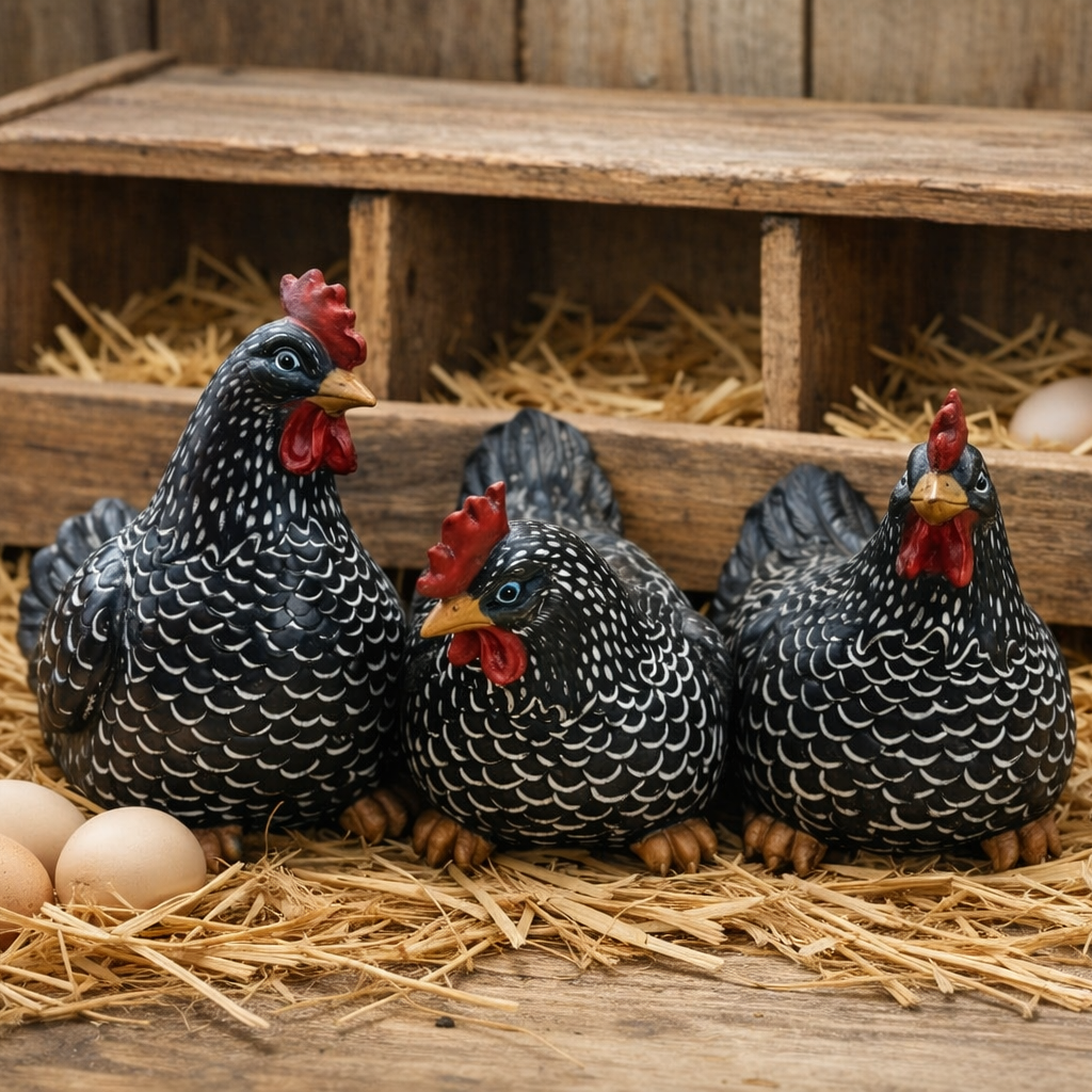 Trio of Black and White Hens