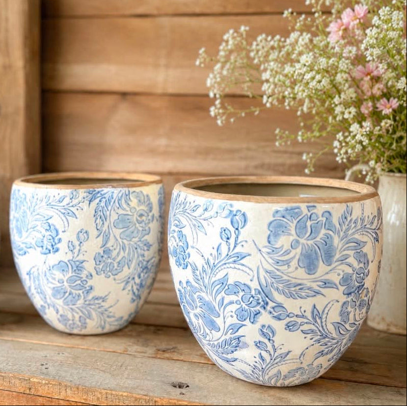 Blue & White Floral Pots