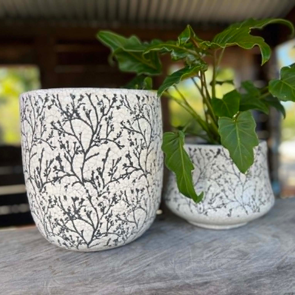 "Forest" Black and White Tall Planters