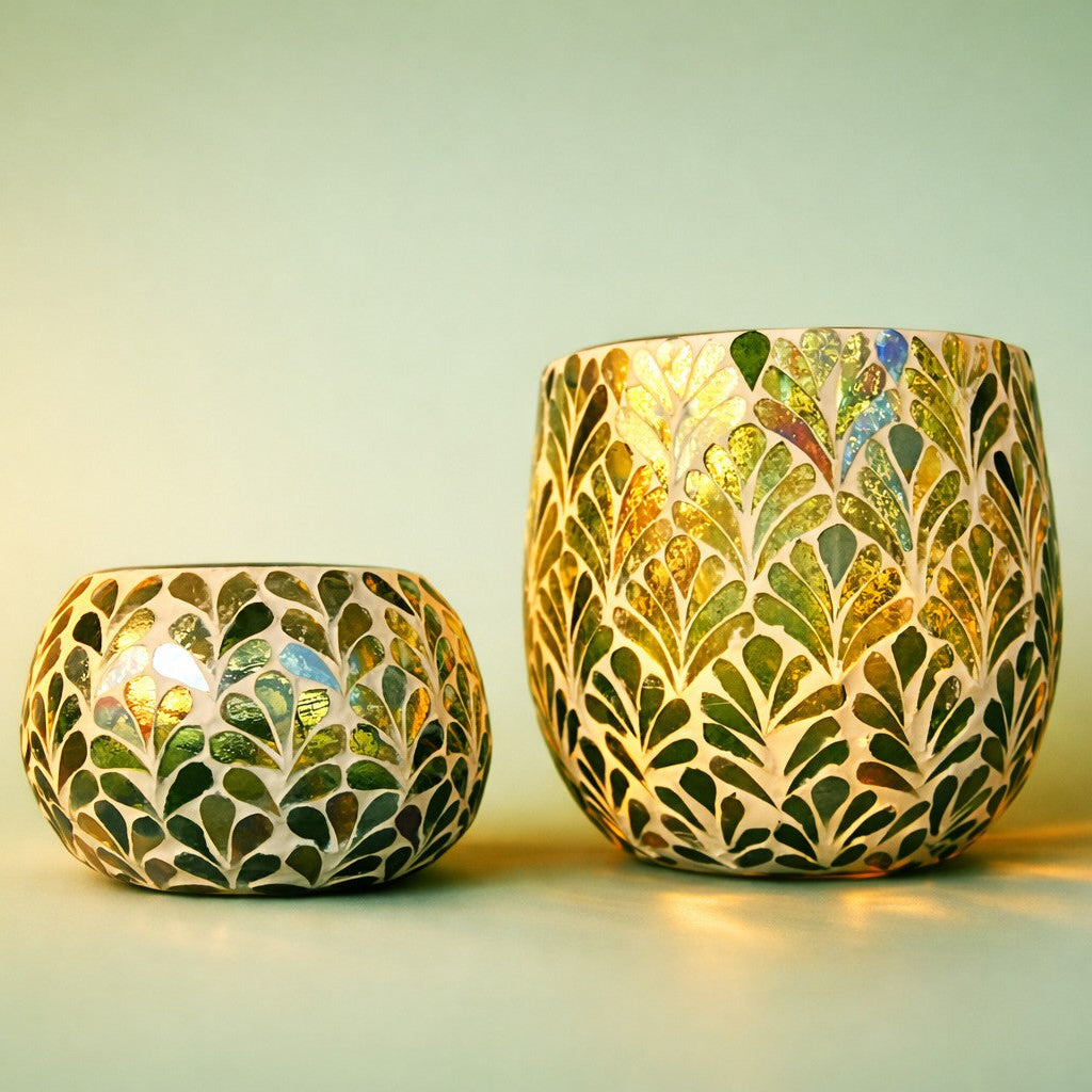 Green Mosaic Glassware - Round
