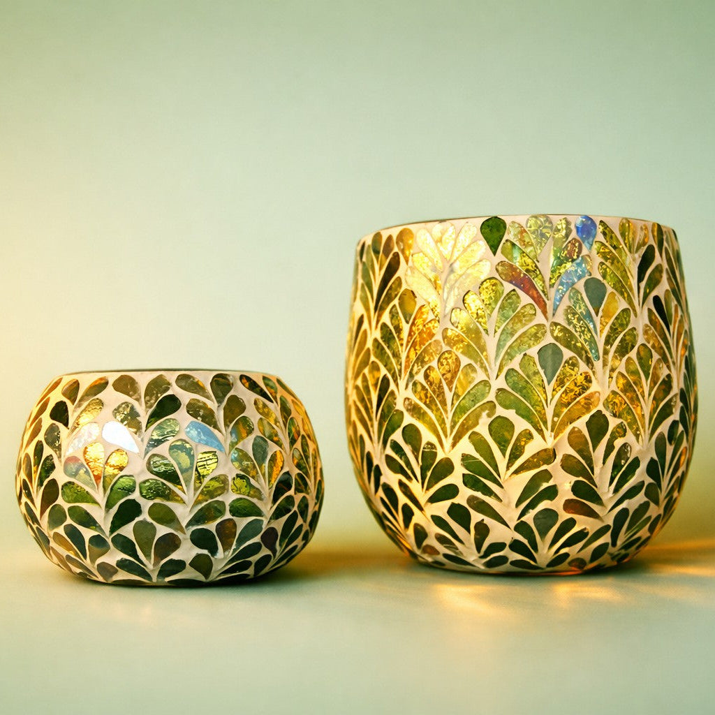 Green Mosaic Glassware - Tall