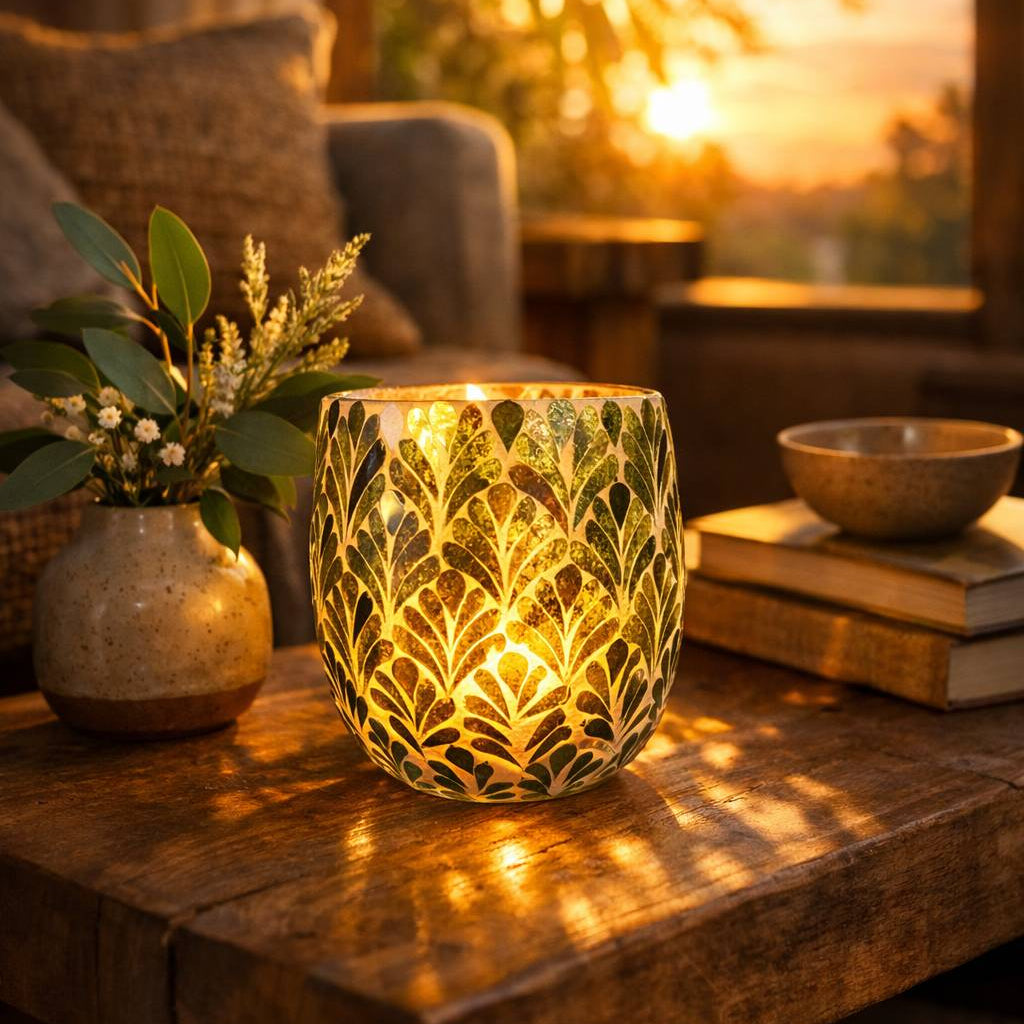 Green Mosaic Glassware - Tall