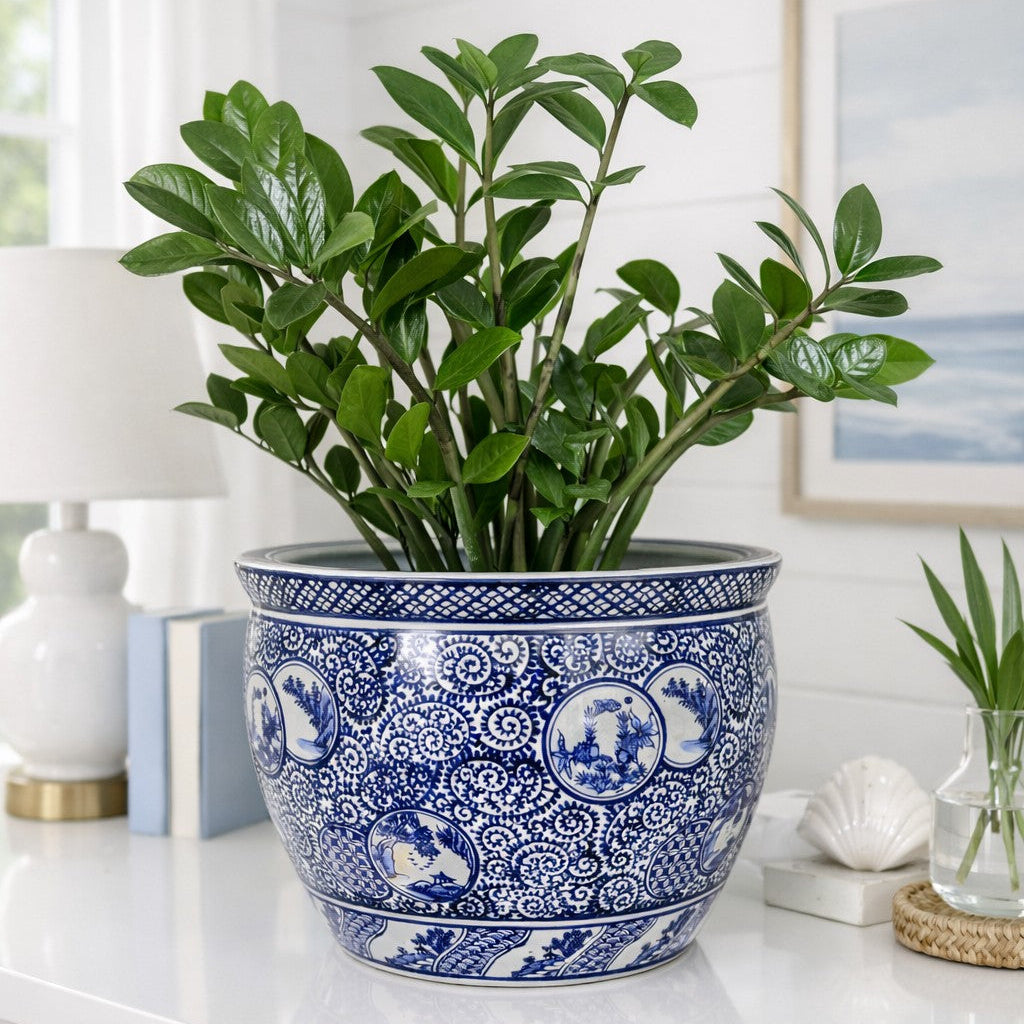 Hamptons Dark Blue and White Planter