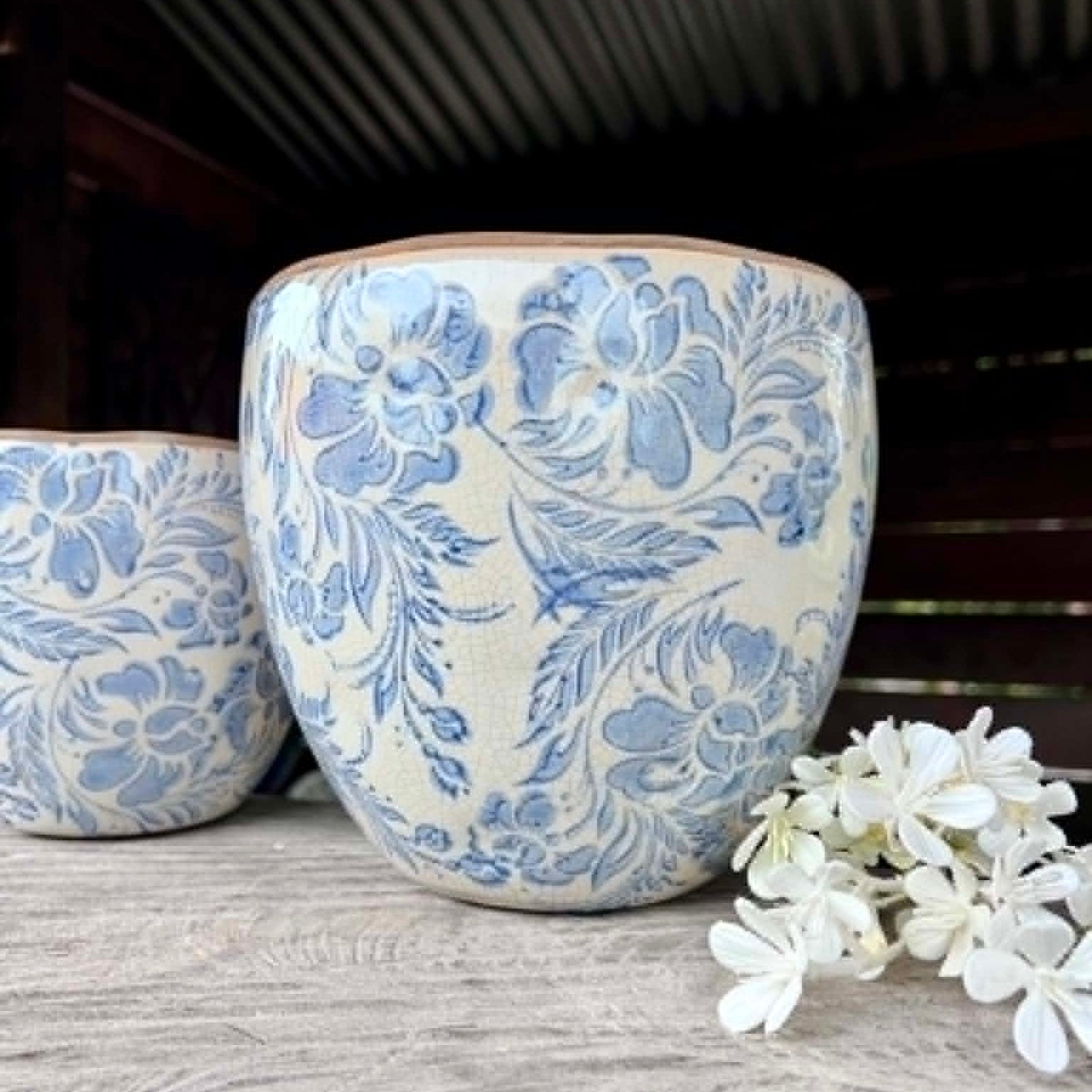 Blue & White Floral Pots