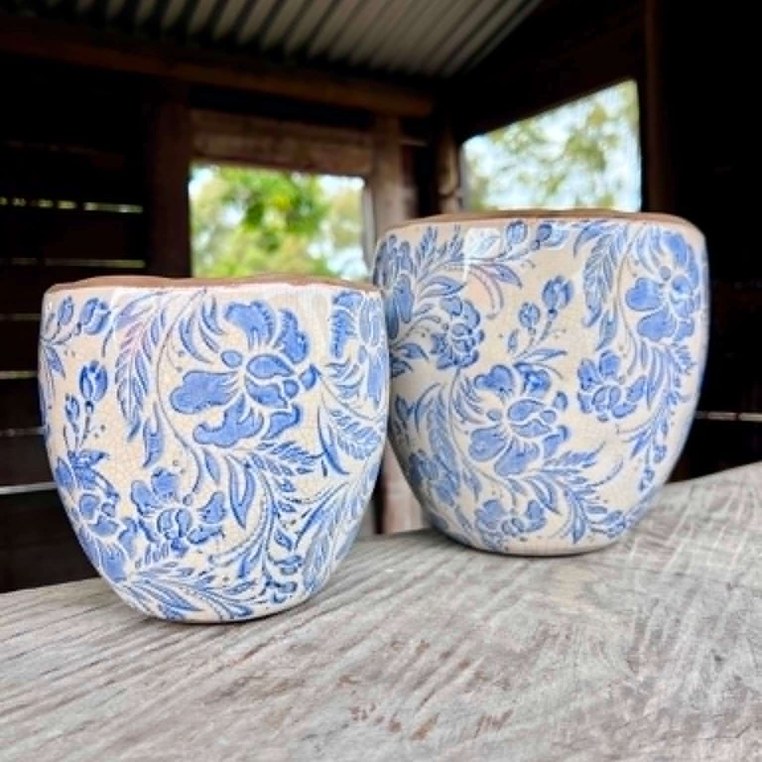 Blue & White Floral Pots