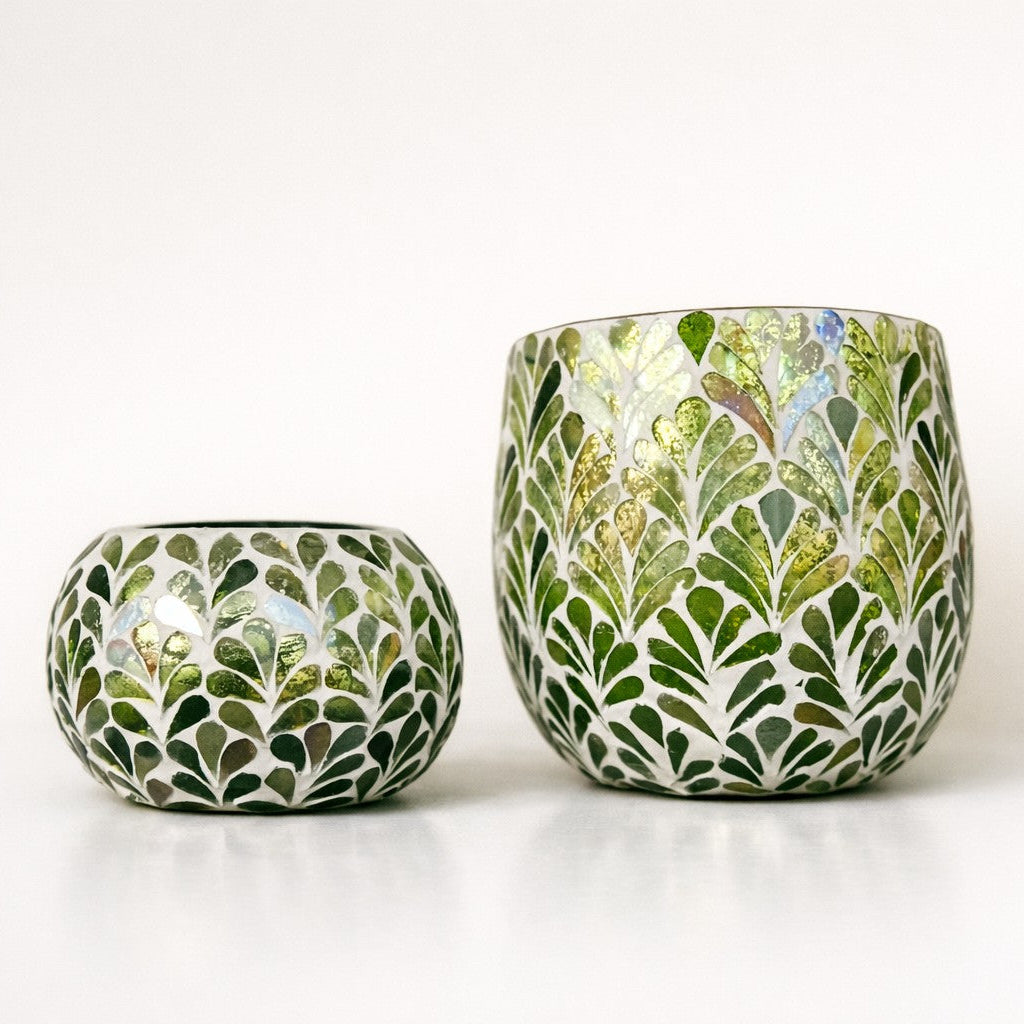 Green Mosaic Glassware - Round